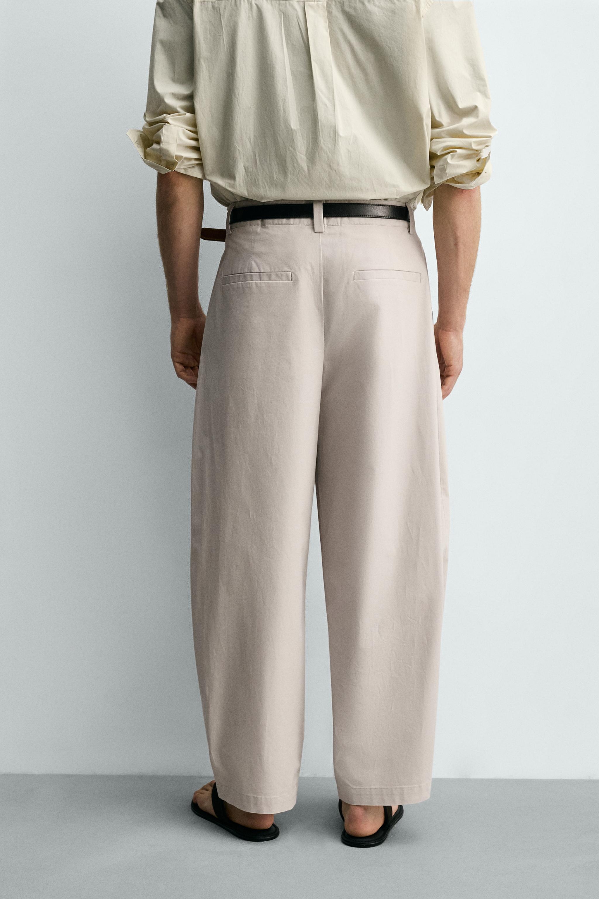 PANTALON STRAIGHT FIT EN POPELINE À PLIS